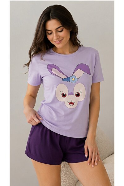 SHYA Pijama dama scurta cu imprimeu iepuras