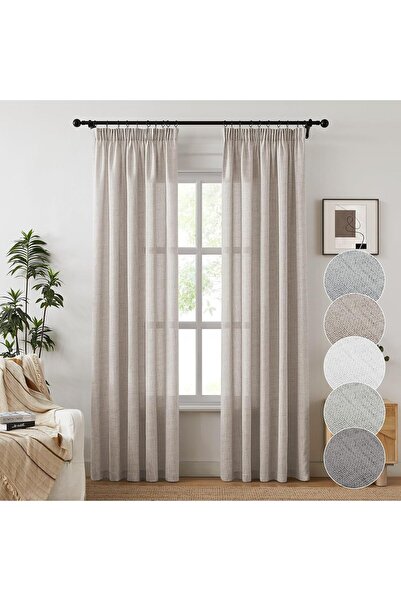MELODIEUX Curtains with Ruffle Tape - Beige Linen Look Curtains Bedroom Set o...