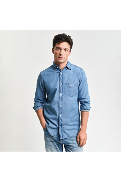 Gant Erkek Mavi Regular Fit Düğmeli Yaka Gömlek