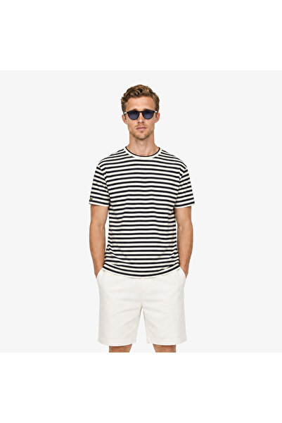 Lacoste Erkek Relaxed Fit Bisiklet Yaka Çizgili Kahverengi T-Shirt