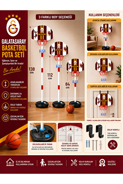 Galatasaray 2026 YENİ SEZON LİSANSLI BASKETBOL POTA SETİ 138*112*84 CM 3 SEÇE...