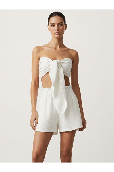 RİVUS Beli Ruffle and Wide Elastic Detailed Shorts - Ecru