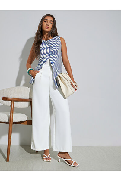 Styli White Wide Leg Pants with Side Pockets