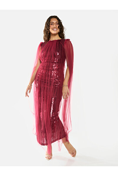 House of Moda By Styli Sequin Veil Overlay Evening Maxi Dress