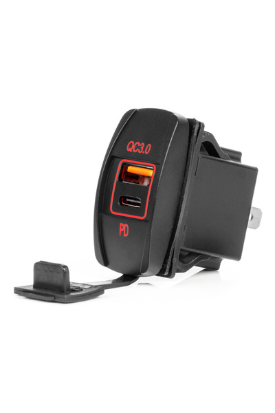 AMIO Priză cu 2 porturi USB, cu LED roșu, 12-24V, USB + USB-C QC3.0 12V 24V, ...