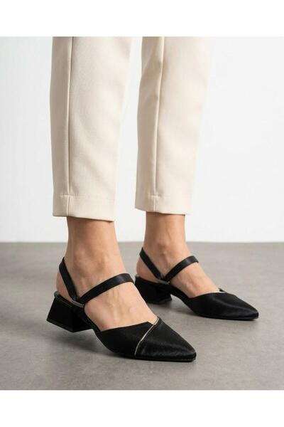 Lütfi Women's Black Thick Heel Comfortable Fit Heeled Ballerina Shoes