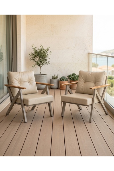 Azra Aksesuar Krem Venedik Model 2 Adet Balkon Berjer Takımı Cappucino Metal ...