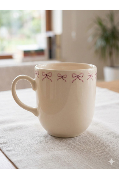 PALTO TASARIM Pink Ribbon Cream Juno Mug - Gift Mug Cup Mug