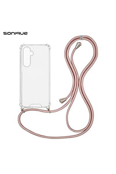 Sonique Θήκη Σιλικόνης με Κορδόνι Armor Clear Samsung Galaxy S25 Plus Ροζ Χρυ...