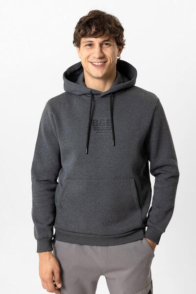 Back And Bond Anthracite Regular Fit Cotton Hooded Sweatshirt