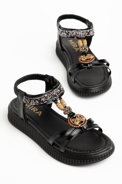 Moda Eleysa Alessi Women's Black Buckle Comfortable Sole Daily Sandals
