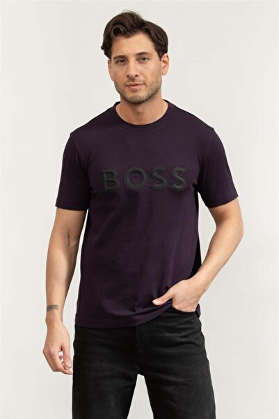 BOSS Tee Iconic Zone Erkek Bisiklet Yaka T-Shirt Mor