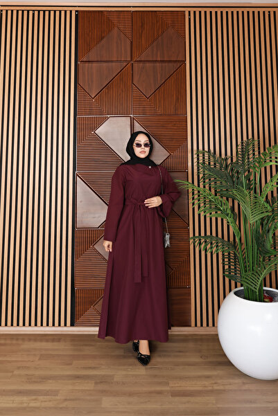 MiraMore Butik Women's Belt Detailed Hijab Dress Long Sleeve Loose Cut Dress