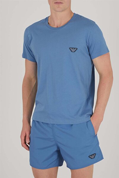 Emporio Armani Erkek Bisiklet Yaka T-Shirt Mavi
