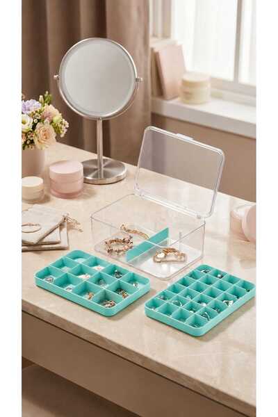 WOODCAP 3 Layers Jewelry Organizer Box with 38 Compartments and Clear Lid for Organizing Jewelry, Rings, Earrings, Necklaces