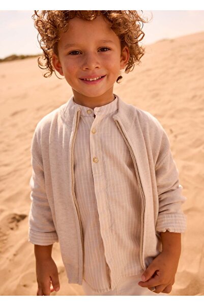 MAYORAL Boy's Mercerized Zippered Cardigan Beige