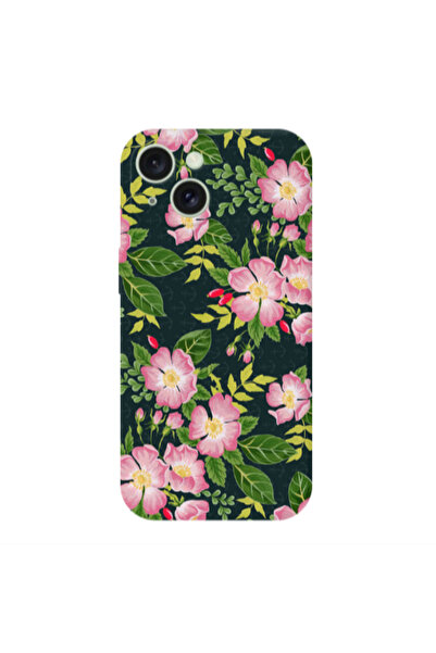 Other Apple iPhone 15 Plus Pink flowers green laves Transparent Silicone TPU ...