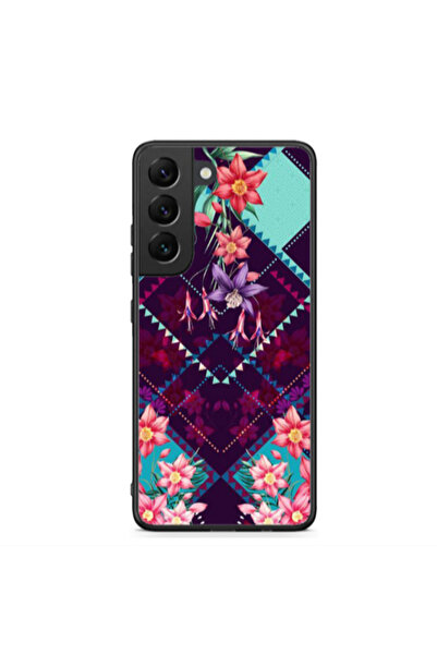 Other Samsung S22 Plus Checkered flowers Black Glossy Θήκη