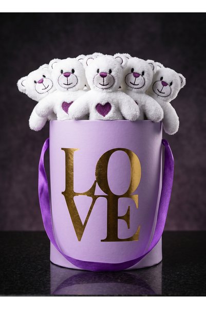 lenostra Lila Love Box of 15 Mini Plush Teddy Bear Set, Birthday Celebration and Apology Gift for a Lover or Friend