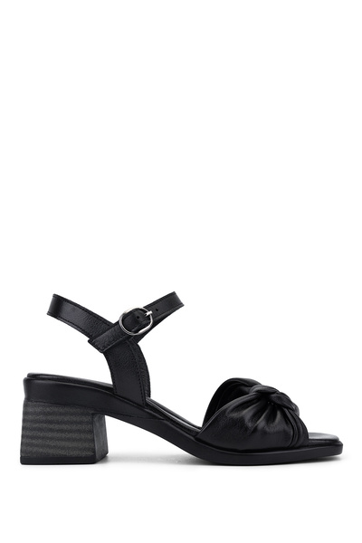 Tamer Tanca Women's Genuine Leather Black Heeled Sandals
