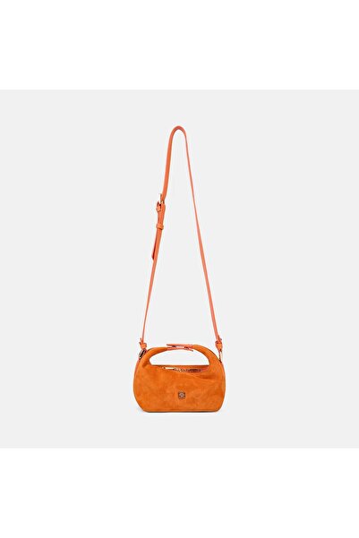 Desa Women's Orange Shoulder Strap Mini Suede Handbag
