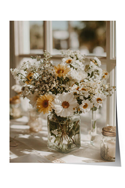 Zestia Vintage Wall Poster, Glass Vase with Daisies Poster No: 20178