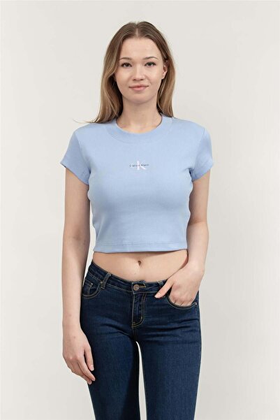 Calvin Klein A- Monogram Baby Tee Women's Crew Neck T-Shirt Blue