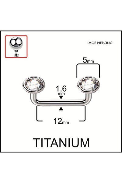İmgePiercing Titanyum / Çift Kristal 5mm x 12mm x 1.6mm Surface Piercing