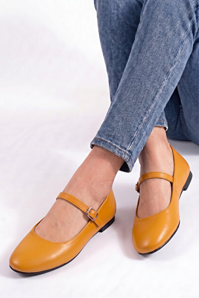 PİMORA ''Bi̇anca'' Round Toe Helmeted Flat Heeled Ballerinas New Season