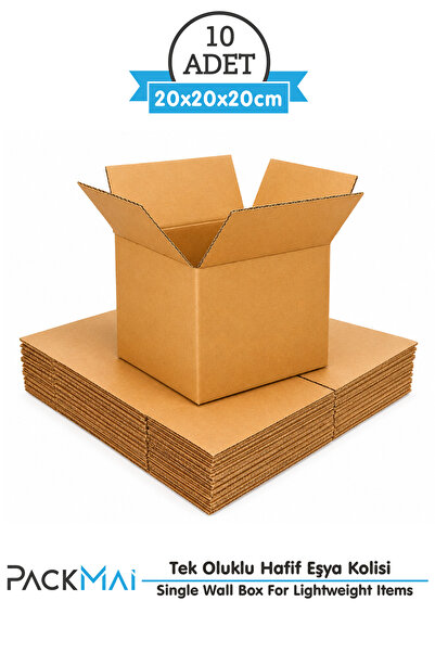 PackMai 20x20x20 cm 10 ADET Kraft Karton Koli Kutu Tek Oluklu 4 mm E-Ticaret ...
