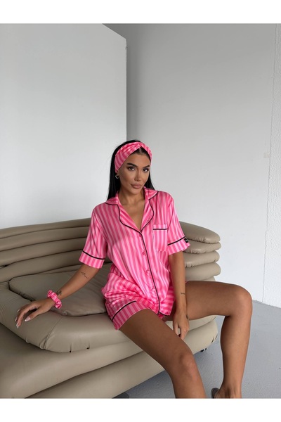 Zen And Men Women's Satin Pajama Set (Hairband+Hair Clip Four-Piece Set)