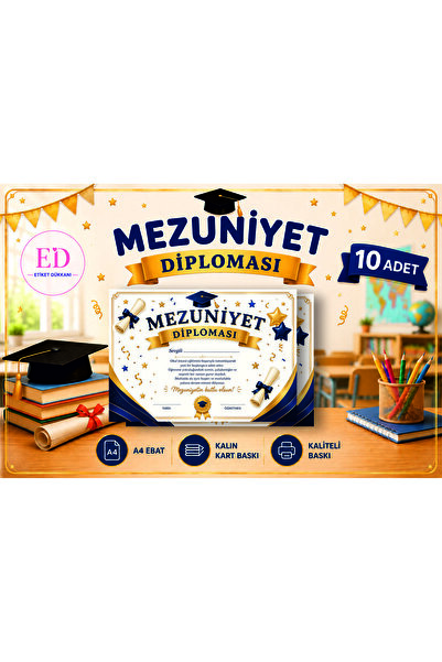 ETİKETİM Mezuniyet Belgesi 1 A4 Boyut-10 ADET-Karne Hediyesi