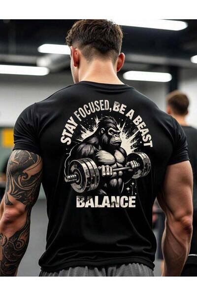 Oceanwear تيشيرت رجالي أسود بأكمام قصيرة مطبوع عليه Balance Back