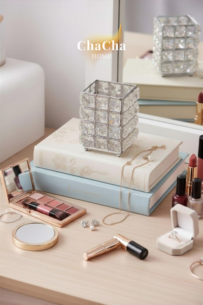 ChaCha Home Metal Decorative Organizer with Crystal Stones – Candle Holder & Jewelry Box