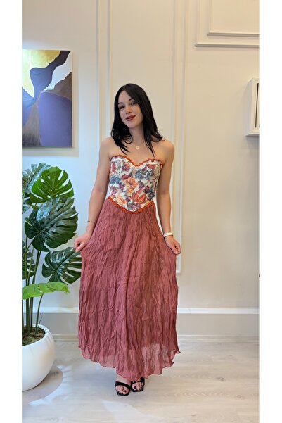 SHIN Butik SHIN Çiçek Desenli Straplez Korsaj Bluz