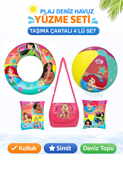 Yeşil Oyuncak Yüzme Kolluk + Can Simidi + Deniz Topu + Taşıma Çantası Havuz v...