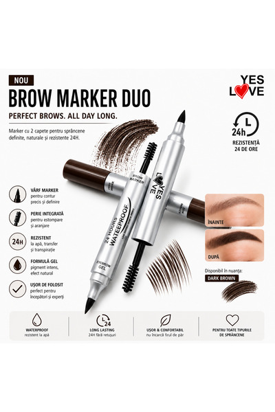 yes love Eyebrow Marker Duo 2 in 1 – Marker + Colored Mascara Fixing Gel, 24H...