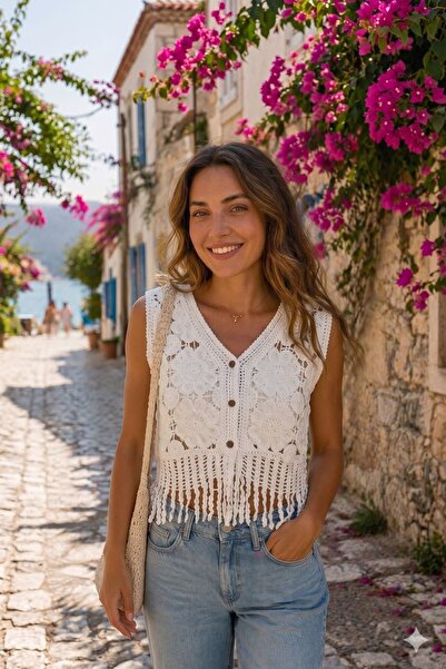 yb yağmur butik Fringed Lace Vest