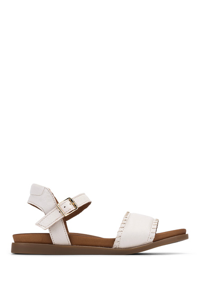 Tamer Tanca Women's Genuine Leather Cream Flat Sandals