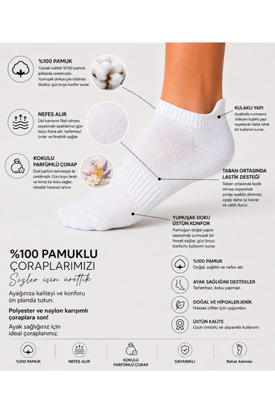 Bilal Çınar Tekstil 100% Cotton Men's Short Mesh-Early Socks with Elastic Midsole, Seamless, Scented, Washable, Premium Quality Socks Set of 6 Summer Socks