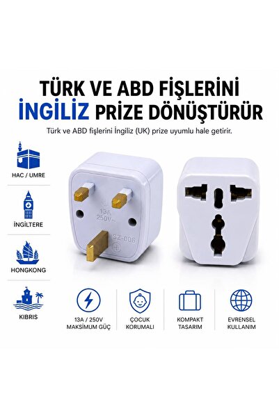 FETİH Hac Ümre Ingiltere Hong Kong Kıbrıs Seyahat Fişi Adaptörü