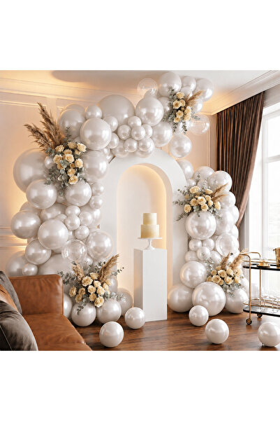 BeySüS White Color Latex Metallic Balloon (30 cm) - 100 Pieces