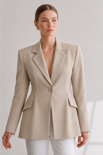 S Modest Collection BELDEN OTURTMALI KREP KUMAŞ ASTARLI BLAZER CEKET