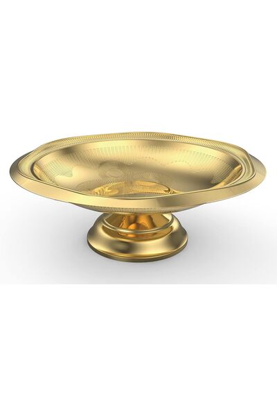 Generic Al-Saif Hadir Round Serving Tray, Medium Size, Gold Color, Iron