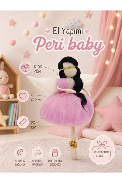 Momsmeril PERİ BABY Organik El Yapımı Yün 20 cm PEMBE