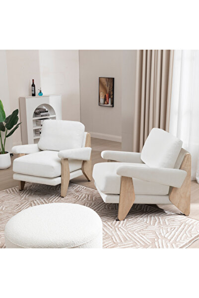 homejoyz كرسي بذراعين قماش كتان وخشب سويدي – سيلفا – 76×95×83 سم