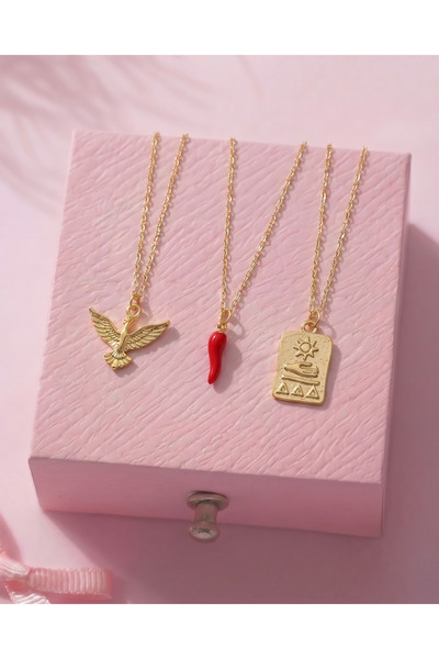 Gleemy accesories Gold Kaplama Şans Sembol Detaylı Zarif Kadın Kolye Seti