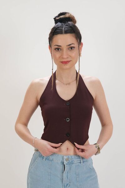 moddosa fashion Γυναικεία μοντέρνα μπλούζα γιλέκο με λαιμόκοψη halter και λεπ...