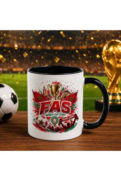 Bk Gift كأس أسود بتصميم كأس العالم لكرة القدم بطابع مشجعي المغرب