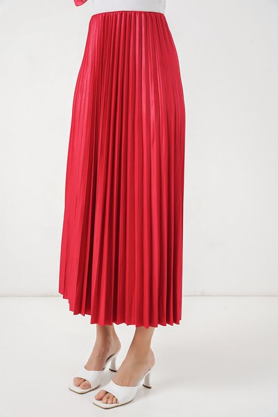 Merterium Women's Pleated Long Skirt 1469 - Red